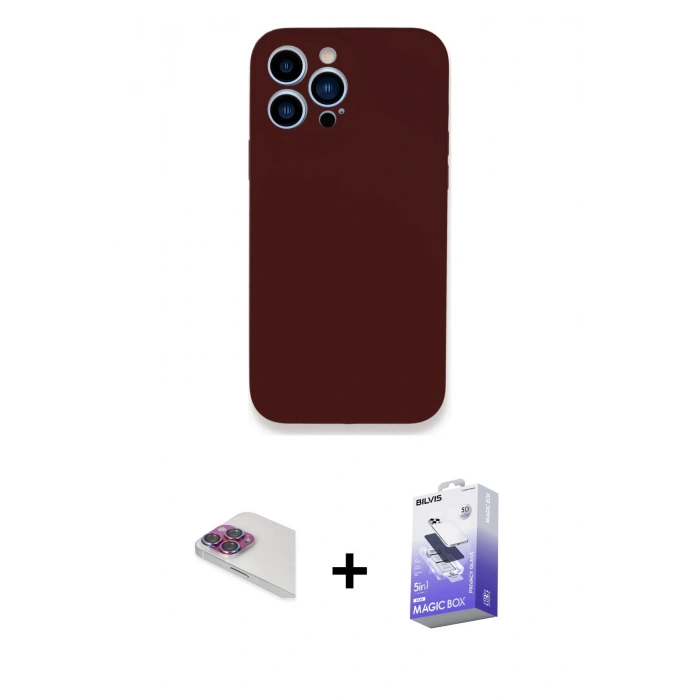 ieg™ iPhone 13 Pro Max Kılıf Zirve Modern Özel Seri - Siyah Bilvis 5in1 5D Magic Hayalet Cam Ekran Koruyucu + Gökkuşağı Pers Alüminyum Kamera Lens