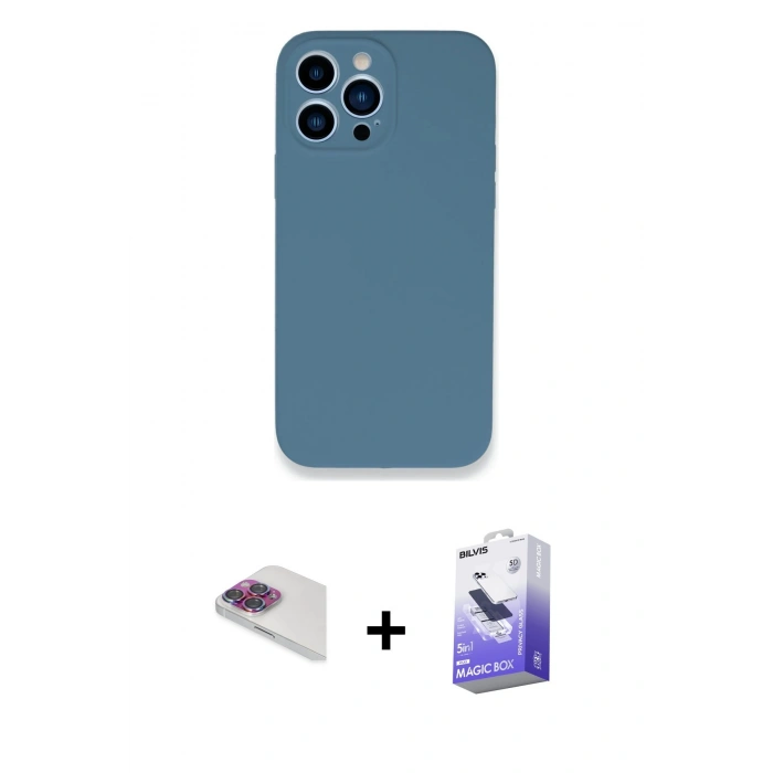 ieg™ iPhone 13 Pro Max Kılıf Zirve Modern Özel Seri - Siyah Bilvis 5in1 5D Magic Hayalet Cam Ekran Koruyucu + Gökkuşağı Pers Alüminyum Kamera Lens