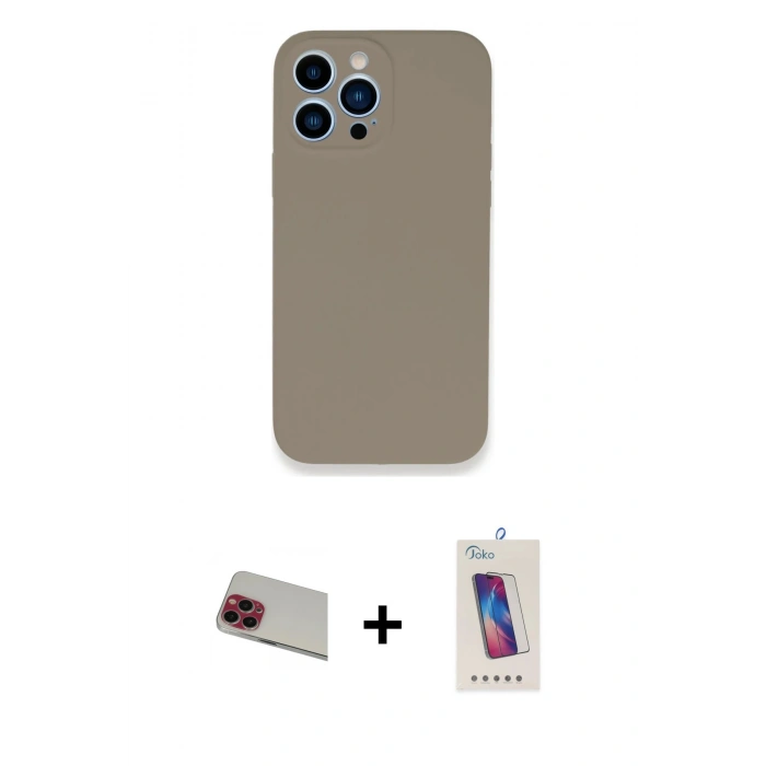 ieg™ iPhone 13 Pro Max Kılıf Zirve Modern Özel Seri - Siyah Joko 5D Cam + Kırmızı Rainbow Kamera Lens Koruma Cam