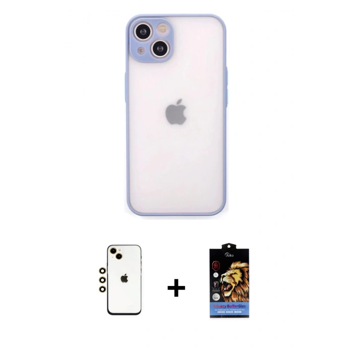 ieg™ iPhone 14 Kılıf Ahenk Çizgi Serisi - Siyah Buffer Hayalet Cam Ekran Koruyucu + Gold Shine Kamera Lens