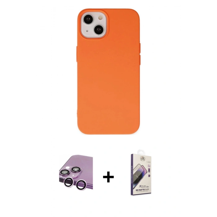 MARSİLYAN™- iPhone 14 Kılıf Ahenk Serisi - Siyah Bilvis 3D Mat Cam Ekran Koruyucu + Raze Metal Kamera Lens - MR