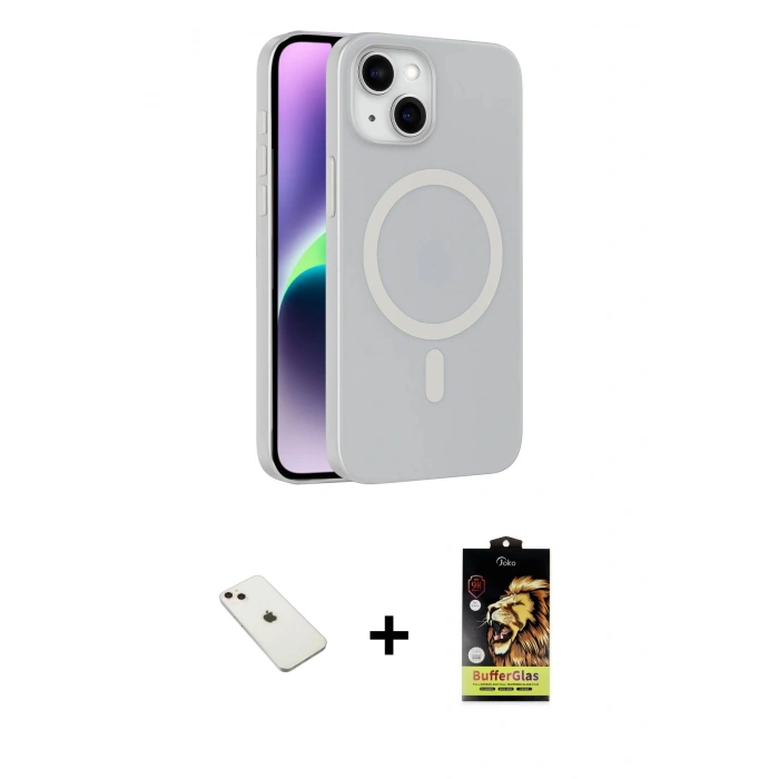 ieg™ iPhone 14 Kılıf Çekirdek Modern Prime - Siyah Buffer Cam Ekran Koruyucu + Pembe Diamond Kamera Lens