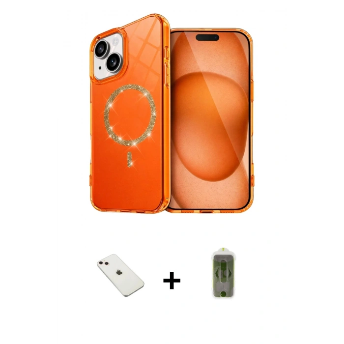 ieg™ iPhone 14 Kılıf Kıvılcım Form Prime - Siyah Joko Magic 5D Hayalet Cam + Pembe Diamond Kamera Lens