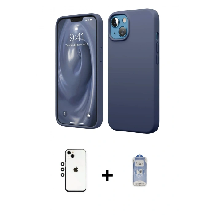 ieg™ iPhone 14 Kılıf Kozmos Yansıma Özel Seri - Siyah Joko Magic 5D Cam + Gümüş Shine Kamera Lens