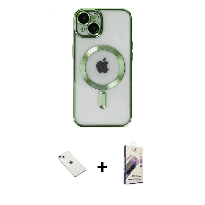 ieg™ iPhone 14 Kılıf Nova Işık Özel Seri - Siyah Bilvis 3D Mat Cam Ekran Koruyucu + Pembe Diamond Kamera Lens