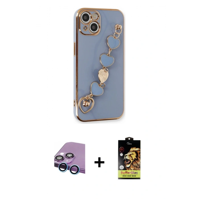 ieg™ iPhone 14 Kılıf Nova Işık Prime - Siyah Buffer Cam Ekran Koruyucu + Mavi Raze Metal Kamera Lens