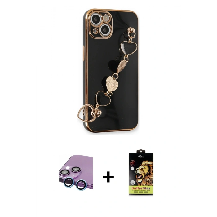 ieg™ iPhone 14 Kılıf Nova Işık Prime - Siyah Buffer Cam Ekran Koruyucu + Mavi Raze Metal Kamera Lens