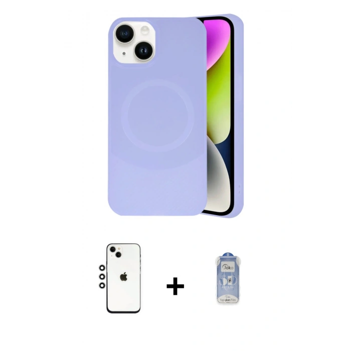ieg™ iPhone 14 Kılıf Ufuk Serisi - Siyah Joko Magic 5D Cam + Gümüş Shine Kamera Lens