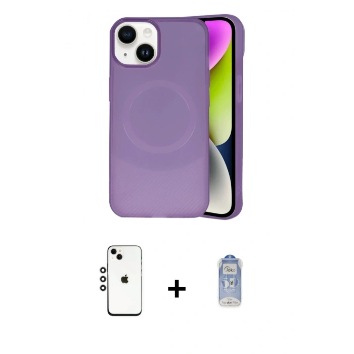ieg™ iPhone 14 Kılıf Ufuk Serisi - Siyah Joko Magic 5D Cam + Gümüş Shine Kamera Lens