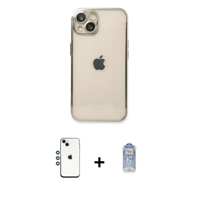 ieg™ iPhone 14 Kılıf Vadi Minimal - Siyah Joko Magic 5D Cam + Mavi Shine Kamera Lens