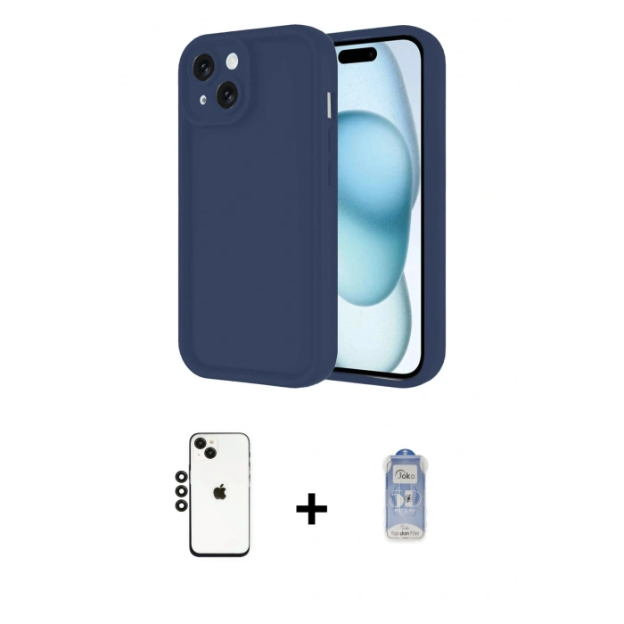 ieg™ iPhone 14 Kılıf Yankı Yansıma Özel Seri - Siyah Joko Magic 5D Cam + Siyah Shine Kamera Lens