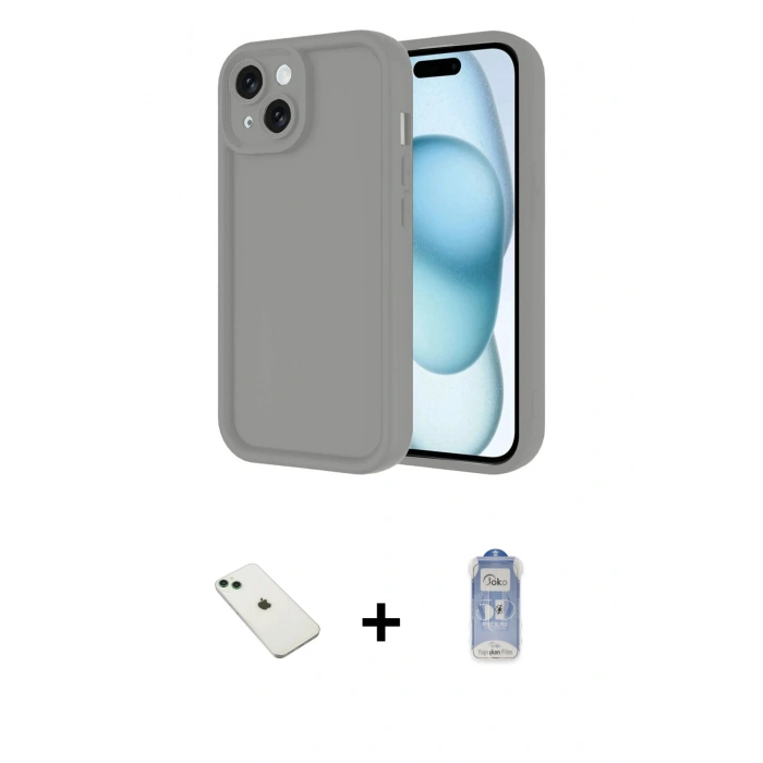 ieg™ iPhone 14 Kılıf Yankı Yansıma Özel Seri - Siyah Joko Magic 5D Cam + Yeşil Diamond Kamera Lens