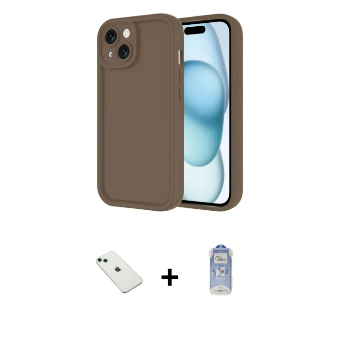 ieg™ iPhone 14 Kılıf Yankı Yansıma Özel Seri - Siyah Joko Magic 5D Cam + Yeşil Diamond Kamera Lens