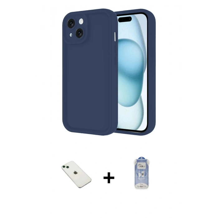 ieg™ iPhone 14 Kılıf Yankı Yansıma Özel Seri - Siyah Joko Magic 5D Cam + Yeşil Diamond Kamera Lens