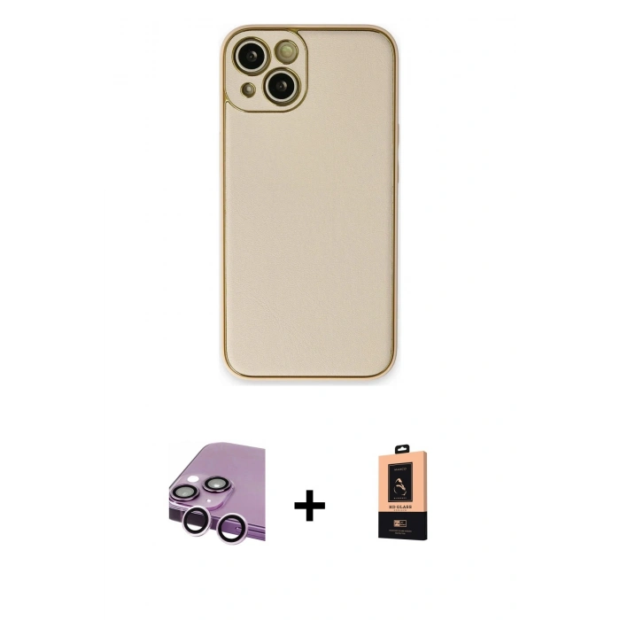ieg™ iPhone 14 Plus Kılıf Yadigar Klasik - Şeffaf Maxco Cam Ekran Koruyucu + Mor Raze Metal Kamera Lens