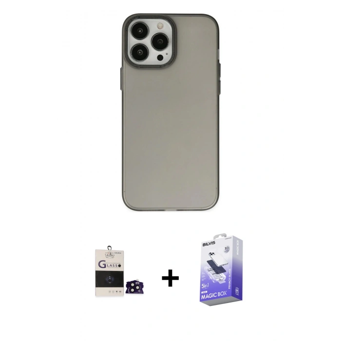 ieg™ iPhone 14 Pro Max Kılıf Ahenk Çizgi Prime - Siyah Bilvis 5in1 5D Magic Hayalet Cam Ekran Koruyucu + Siyah Bilvis Titan Kamera Lens