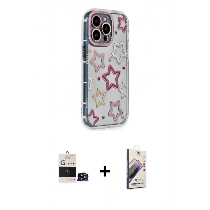 ieg™ iPhone 14 Pro Max Kılıf Ahenk Modern Serisi - Siyah Bilvis 3D Mat Cam Ekran Koruyucu + Siyah Bilvis Titan Kamera Lens