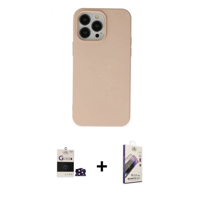 ieg™ iPhone 14 Pro Max Kılıf Ahenk Serisi - Siyah Bilvis 3D Mat Cam Ekran Koruyucu + Derin Mor Bilvis Titan Kamera Lens