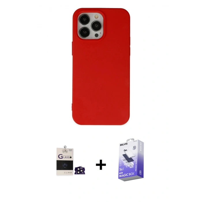 ieg™ iPhone 14 Pro Max Kılıf Ahenk Serisi - Siyah Bilvis 5in1 5D Magic Hayalet Cam Ekran Koruyucu + Derin Mor Bilvis Titan Kamera Lens