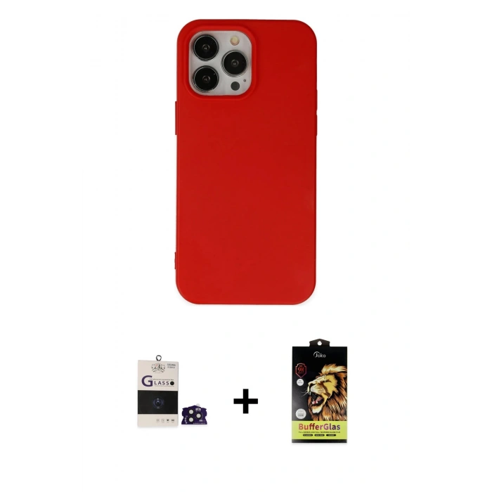ieg™ iPhone 14 Pro Max Kılıf Ahenk Serisi - Siyah Buffer Cam Ekran Koruyucu + Derin Mor Bilvis Titan Kamera Lens
