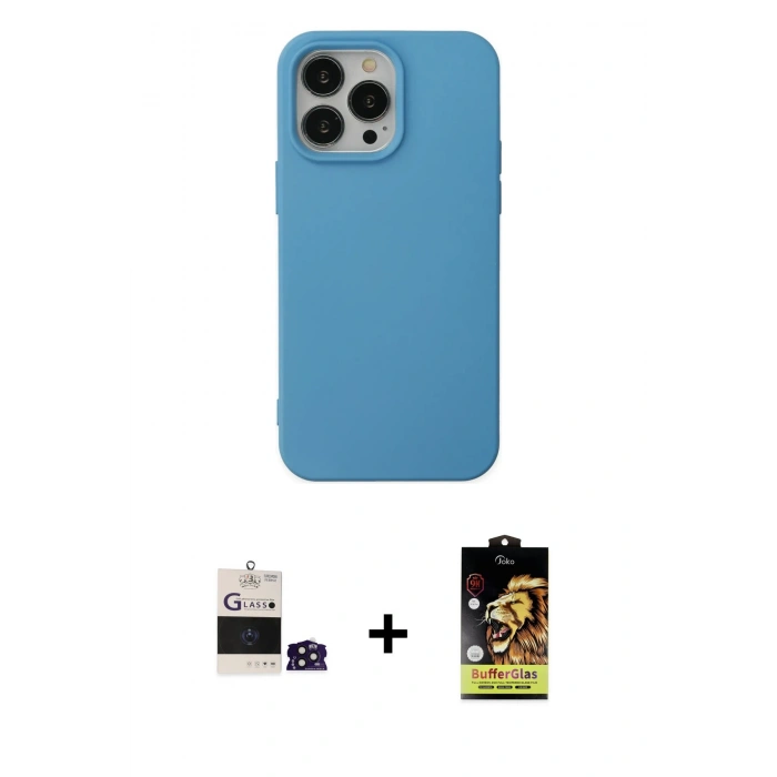 ieg™ iPhone 14 Pro Max Kılıf Ahenk Serisi - Siyah Buffer Cam Ekran Koruyucu + Derin Mor Bilvis Titan Kamera Lens