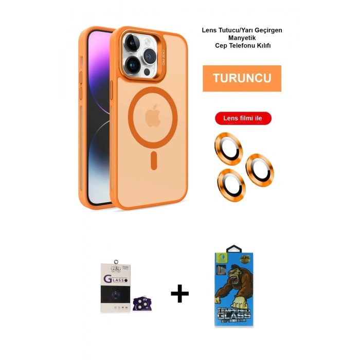 ieg™ iPhone 14 Pro Max Kılıf Akış Form - Siyah 18D Cam Ekran Koruyucu + Derin Mor Bilvis Titan Kamera Lens