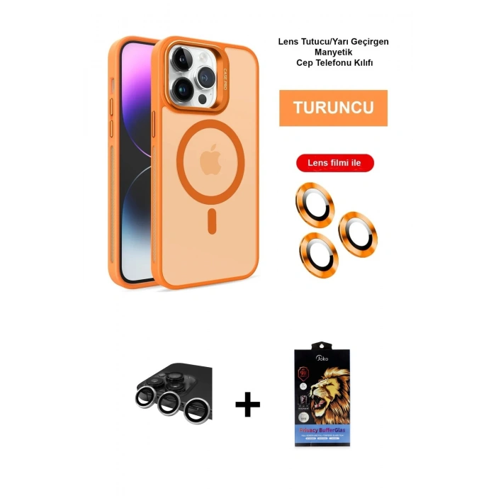 ieg™ iPhone 14 Pro Max Kılıf Akış Form - Siyah Buffer Hayalet Cam Ekran Koruyucu + Gümüş Raze Metal Kamera Lens