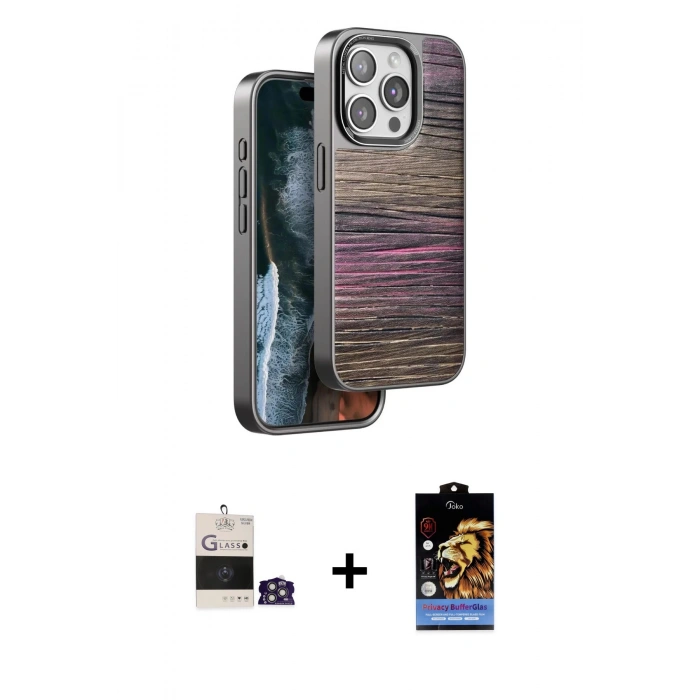 ieg™ iPhone 14 Pro Max Kılıf Atlas Minimal Özel Seri - Siyah Buffer Hayalet Cam Ekran Koruyucu + Gümüş Bilvis Titan Kamera Lens