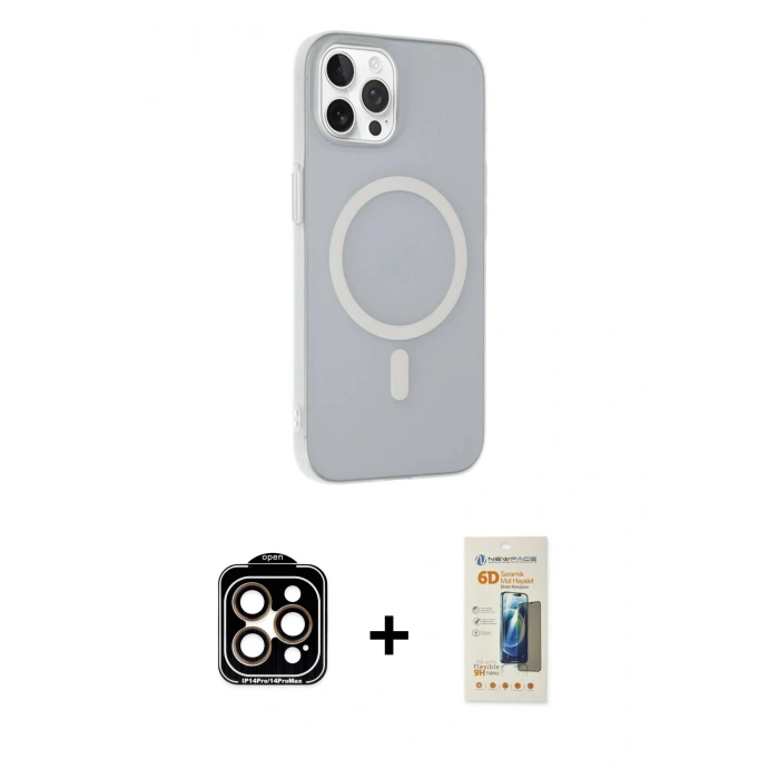 ieg™ iPhone 14 Pro Max Kılıf Çekirdek Modern Prime - Siyah 6D Mat Seramik Hayalet Nano Ekran Koruyucu + Turuncu PVD Metal Kamera Lens