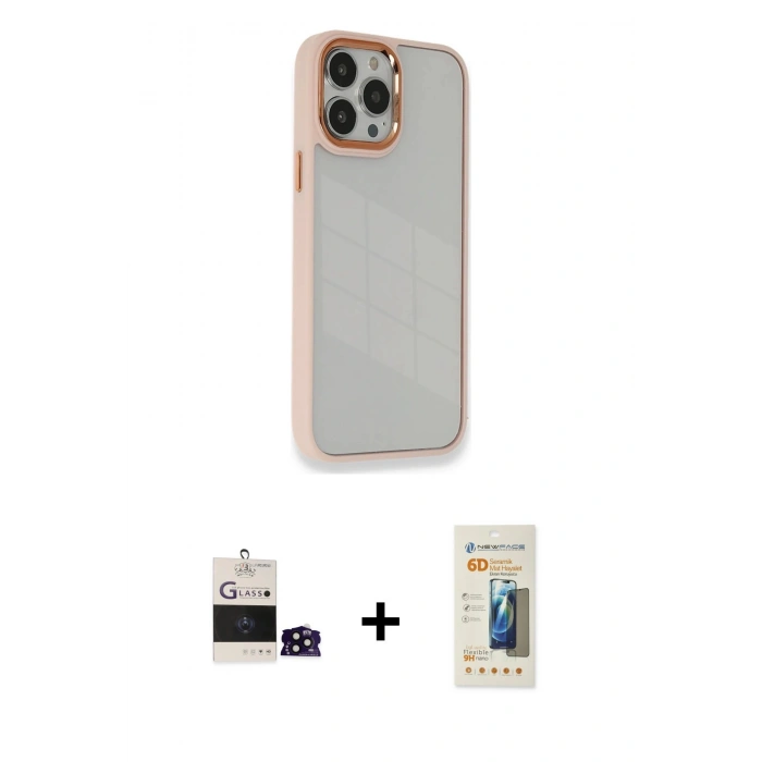ieg™ iPhone 14 Pro Max Kılıf Eksen Doku Prime - Siyah 6D Mat Seramik Hayalet Nano Ekran Koruyucu + Siyah Bilvis Titan Kamera Lens