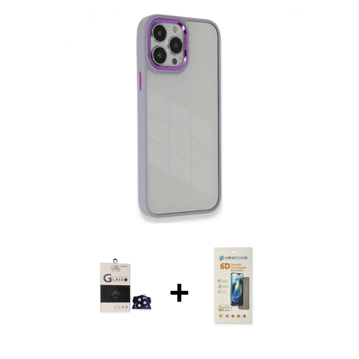 ieg™ iPhone 14 Pro Max Kılıf Eksen Doku Prime - Siyah 6D Mat Seramik Hayalet Nano Ekran Koruyucu + Siyah Bilvis Titan Kamera Lens