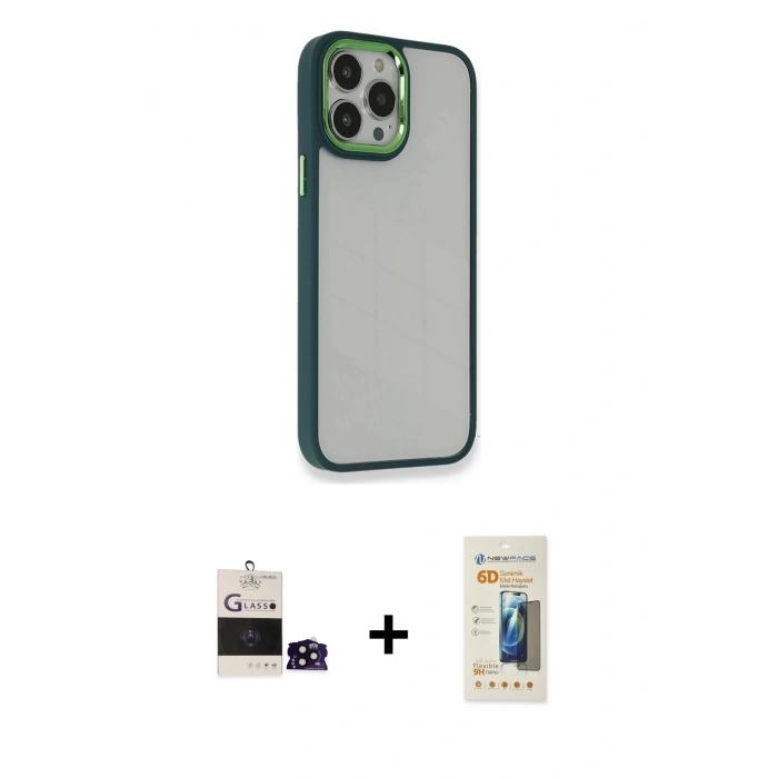 ieg™ iPhone 14 Pro Max Kılıf Eksen Doku Prime - Siyah 6D Mat Seramik Hayalet Nano Ekran Koruyucu + Siyah Bilvis Titan Kamera Lens