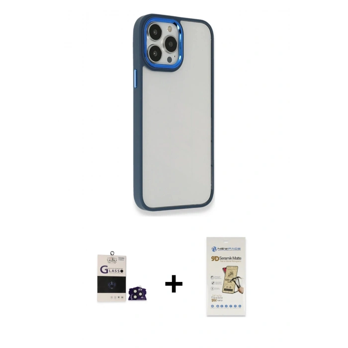 ieg™ iPhone 14 Pro Max Kılıf Eksen Doku Prime - Siyah Mat Seramik Nano Ekran Koruyucu + Derin Mor Bilvis Titan Kamera Lens