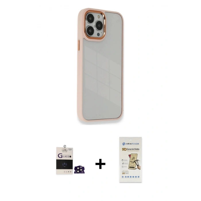 ieg™ iPhone 14 Pro Max Kılıf Eksen Doku Prime - Siyah Mat Seramik Nano Ekran Koruyucu + Derin Mor Bilvis Titan Kamera Lens