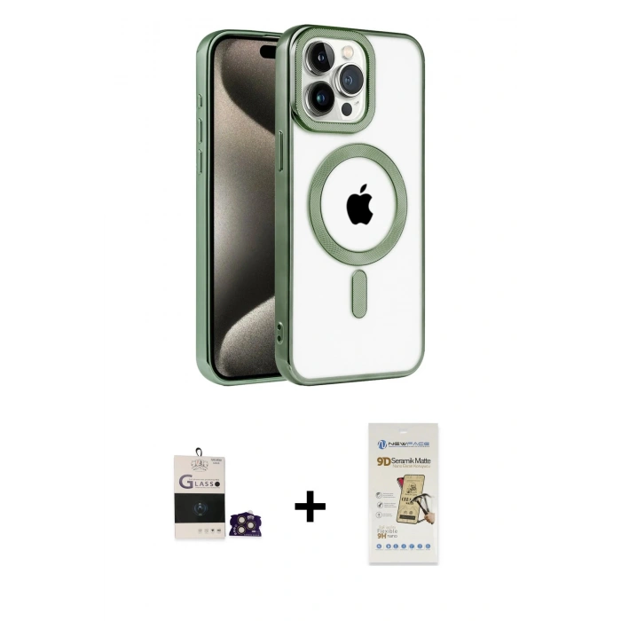 ieg™ iPhone 14 Pro Max Kılıf Eksen Form Koleksiyonu - Siyah Mat Seramik Nano Ekran Koruyucu + Gold Bilvis Titan Kamera Lens