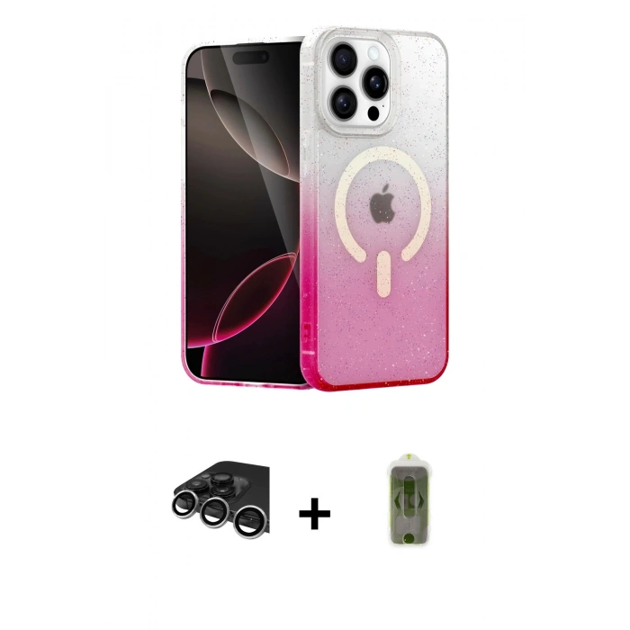 ieg™ iPhone 14 Pro Max Kılıf Eksen Minimal Özel Seri - Siyah Joko Magic 5D Hayalet Cam + Gümüş Raze Metal Kamera Lens