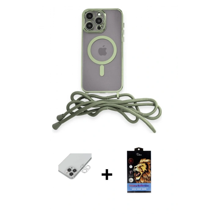 ieg™ iPhone 14 Pro Max Kılıf Eksen Özel Seri - Siyah Buffer Hayalet Cam Ekran Koruyucu + Gümüş Band Metal Kamera Lens