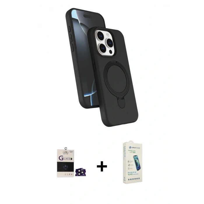 ieg™ iPhone 14 Pro Max Kılıf İz Işık Koleksiyonu - Şeffaf Pasifik Cam Ekran Koruyucu + Derin Mor Bilvis Titan Kamera Lens