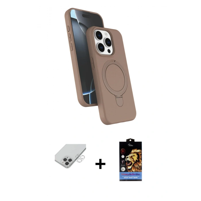 ieg™ iPhone 14 Pro Max Kılıf İz Işık Koleksiyonu - Siyah Buffer Hayalet Cam Ekran Koruyucu + Gümüş Band Metal Kamera Lens
