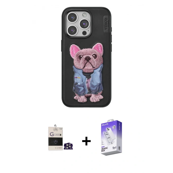 ieg™ iPhone 14 Pro Max Kılıf İz Minimal Koleksiyonu - Siyah Bilvis 5in1 3D Magic Cam Ekran Koruyucu + Gümüş Bilvis Titan Kamera Lens