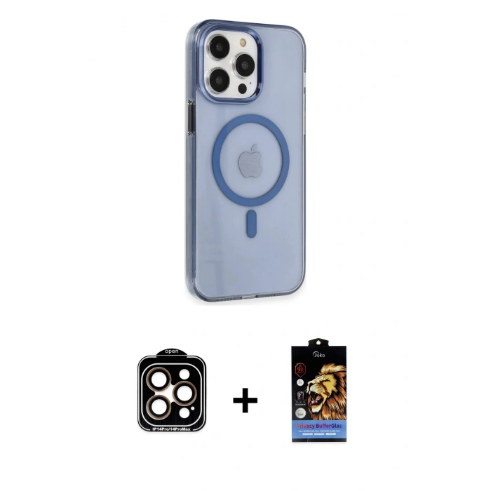 ieg™ iPhone 14 Pro Max Kılıf Kıvılcım Asil Özel Seri - Siyah Buffer Hayalet Cam Ekran Koruyucu + Turuncu PVD Metal Kamera Lens