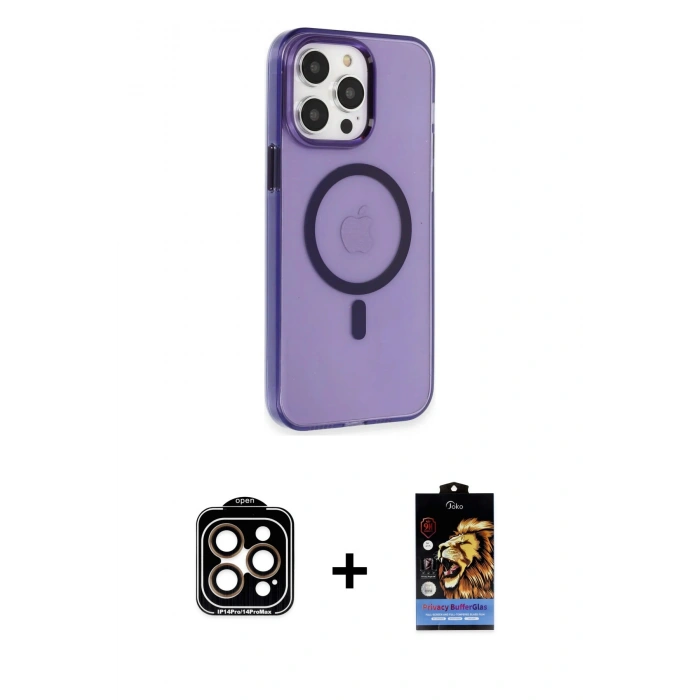 ieg™ iPhone 14 Pro Max Kılıf Kıvılcım Asil Özel Seri - Siyah Buffer Hayalet Cam Ekran Koruyucu + Turuncu PVD Metal Kamera Lens