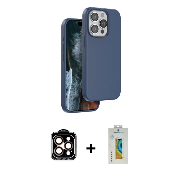 ieg™ iPhone 14 Pro Max Kılıf Kıvılcım Çizgi Serisi - Siyah Polymer Nano Ekran Koruyucu + Turuncu PVD Metal Kamera Lens