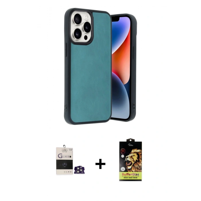 ieg™ iPhone 14 Pro Max Kılıf Kıvılcım Işık Serisi - Siyah Buffer Cam Ekran Koruyucu + Gümüş Bilvis Titan Kamera Lens