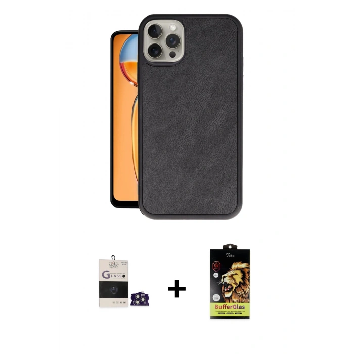 ieg™ iPhone 14 Pro Max Kılıf Kıvılcım Işık Serisi - Siyah Buffer Cam Ekran Koruyucu + Gümüş Bilvis Titan Kamera Lens