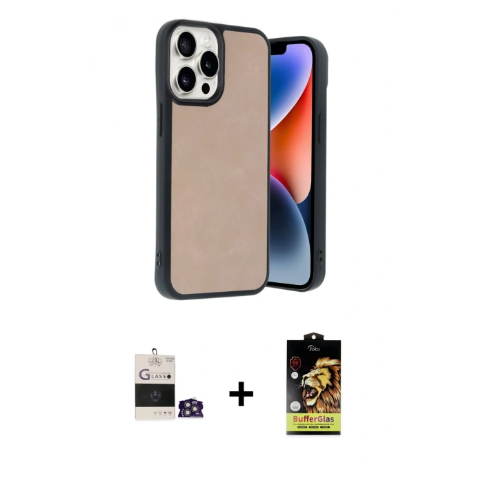 ieg™ iPhone 14 Pro Max Kılıf Kıvılcım Işık Serisi - Siyah Buffer Cam Ekran Koruyucu + Gümüş Bilvis Titan Kamera Lens