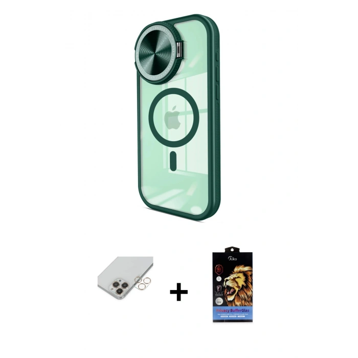 ieg™ iPhone 14 Pro Max Kılıf Kıvılcım Modern Koleksiyonu - Siyah Buffer Hayalet Cam Ekran Koruyucu + Gold Band Metal Kamera Lens
