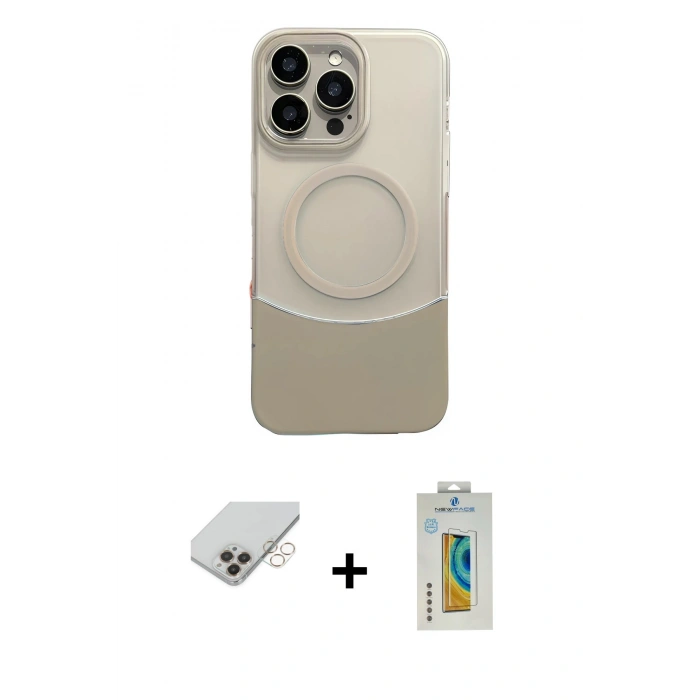 ieg™ iPhone 14 Pro Max Kılıf Kozmos Form Özel Seri - Siyah Polymer Nano Ekran Koruyucu + Gold Band Metal Kamera Lens