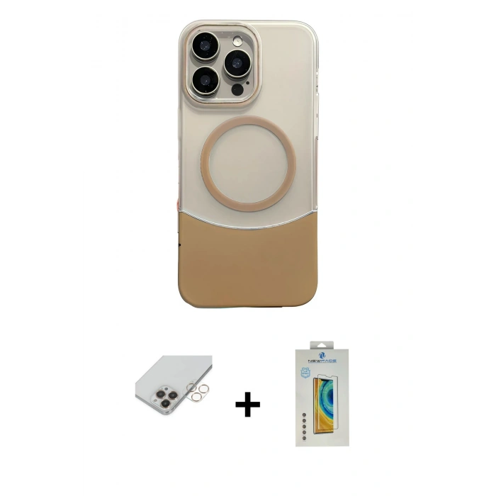 ieg™ iPhone 14 Pro Max Kılıf Kozmos Form Özel Seri - Siyah Polymer Nano Ekran Koruyucu + Gold Band Metal Kamera Lens