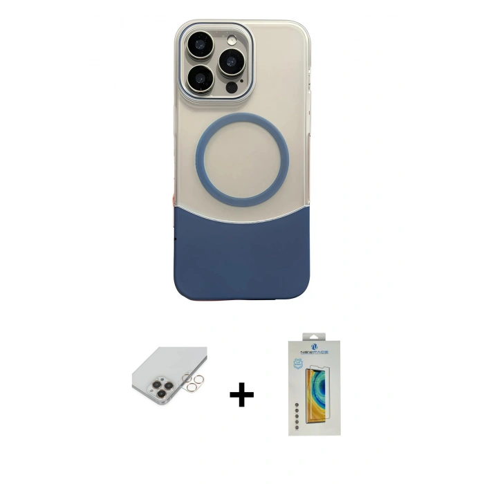 ieg™ iPhone 14 Pro Max Kılıf Kozmos Form Özel Seri - Siyah Polymer Nano Ekran Koruyucu + Gold Band Metal Kamera Lens